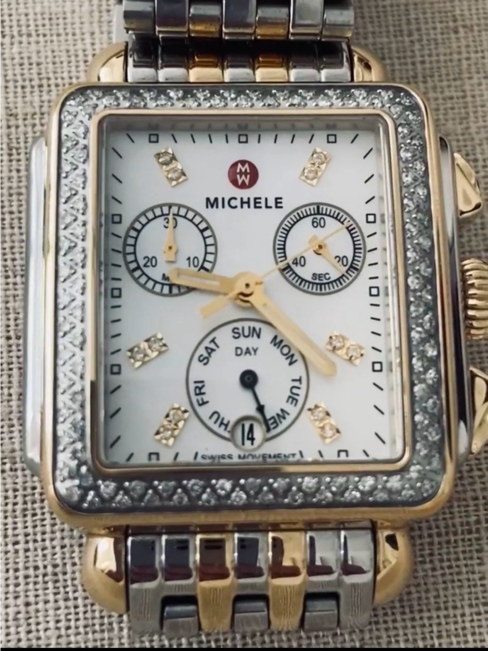 Michelle Deco Diamond Two Toned with 18 KT gold plated & stainless bracelet.